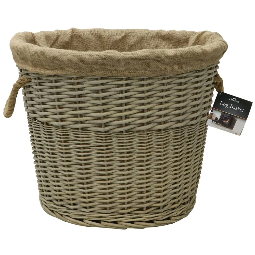Willow Log Basket with Rope Handles - Antique Wash