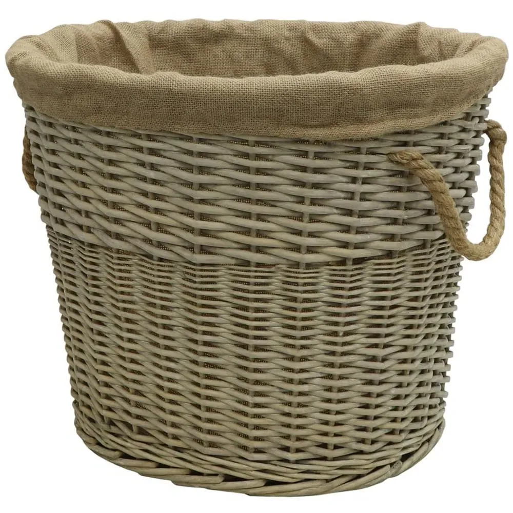 Willow Log Basket with Rope Handles - Antique Wash