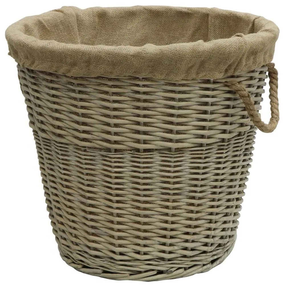 Willow Log Basket with Rope Handles - Antique Wash