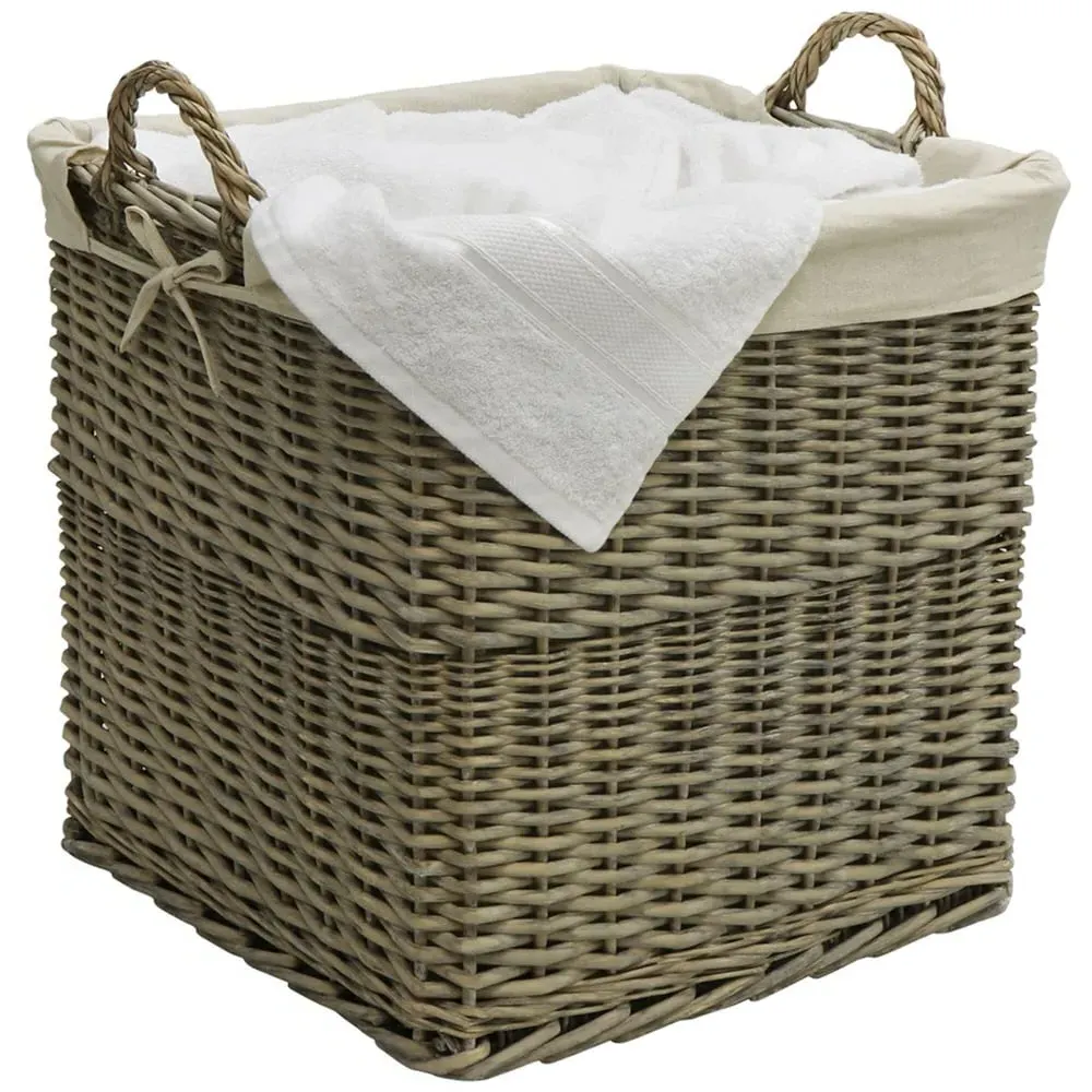 Willow Square Log Basket with Liner - Antique Wash