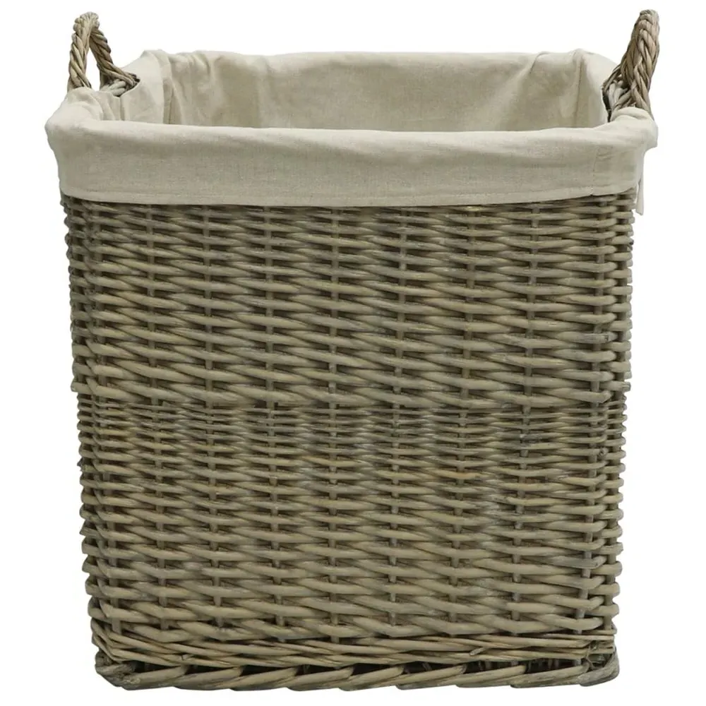 Willow Square Log Basket with Liner - Antique Wash