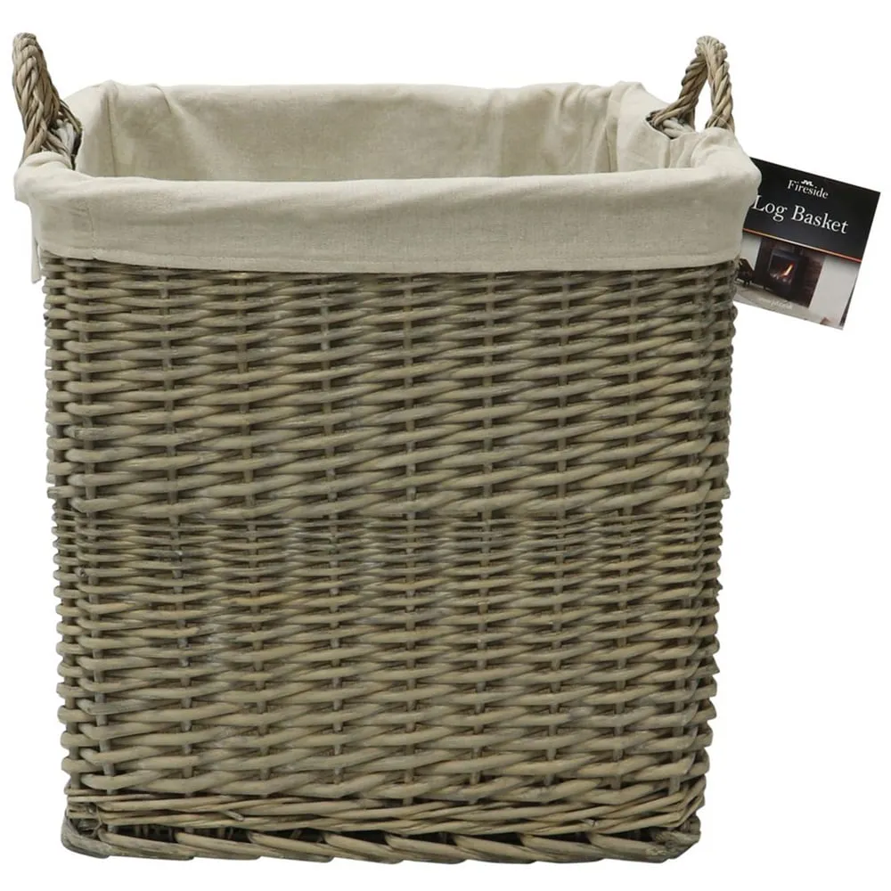 Willow Square Log Basket with Liner - Antique Wash