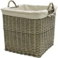 Willow Square Log Basket with Liner - Antique Wash