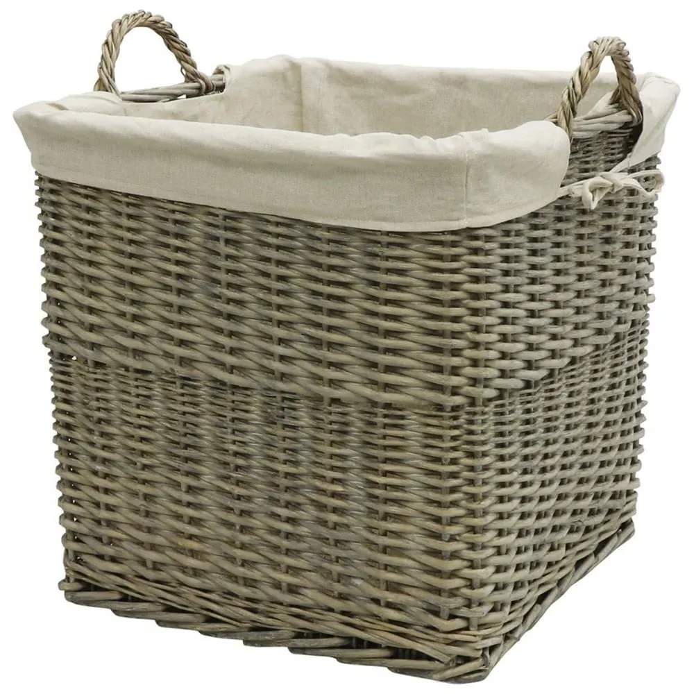 Willow Square Log Basket with Liner - Antique Wash