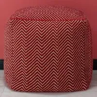 Cheveron Woven Dhurrie Cube Pouffe - Red, Cotton