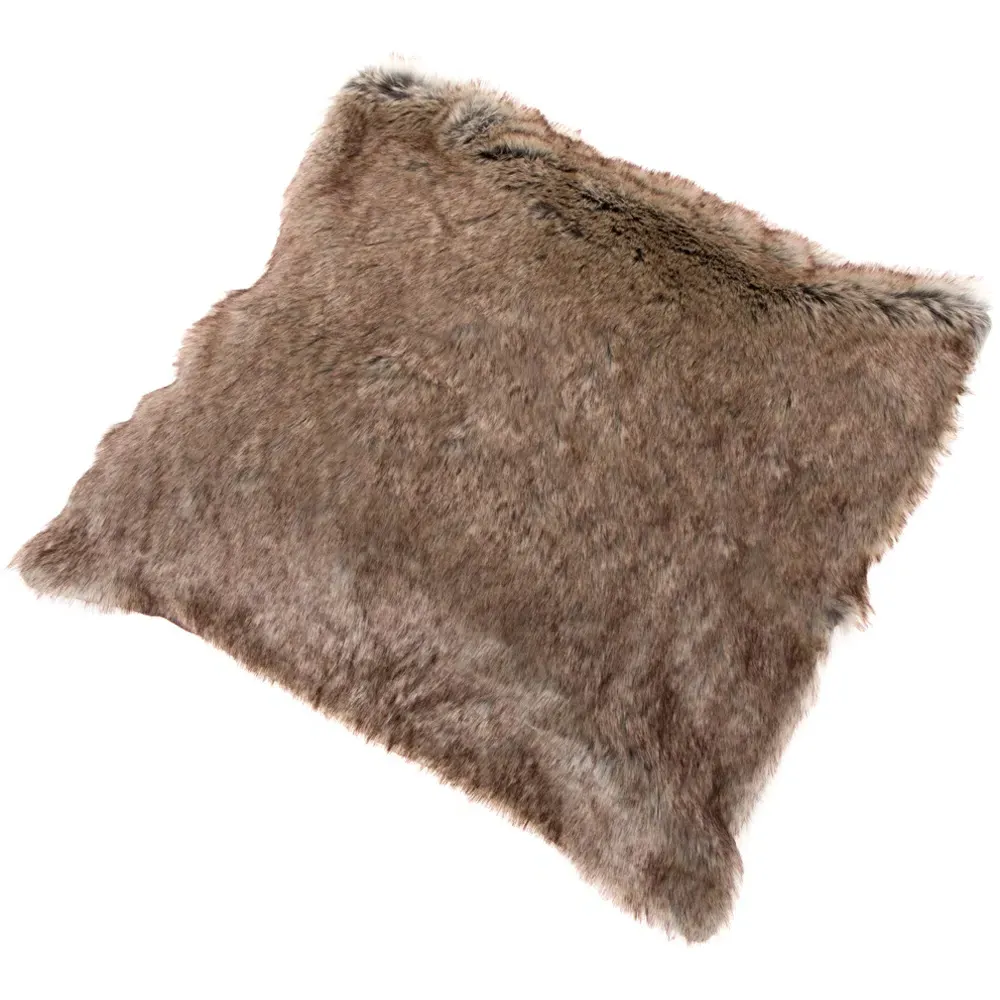 Fur Tipped Cushion - Brown, Faux Fur