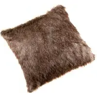 Fur Tipped Cushion - Brown, Faux Fur
