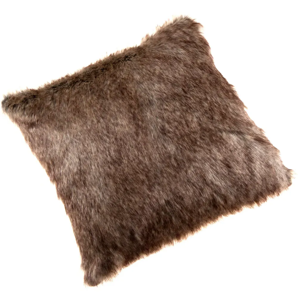 Fur Tipped Cushion - Brown, Faux Fur image