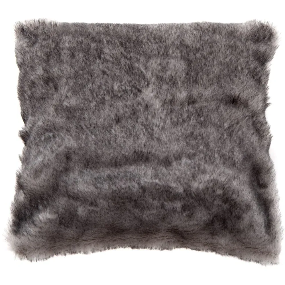 Fur Tipped Cushion - Grey, Faux Fur