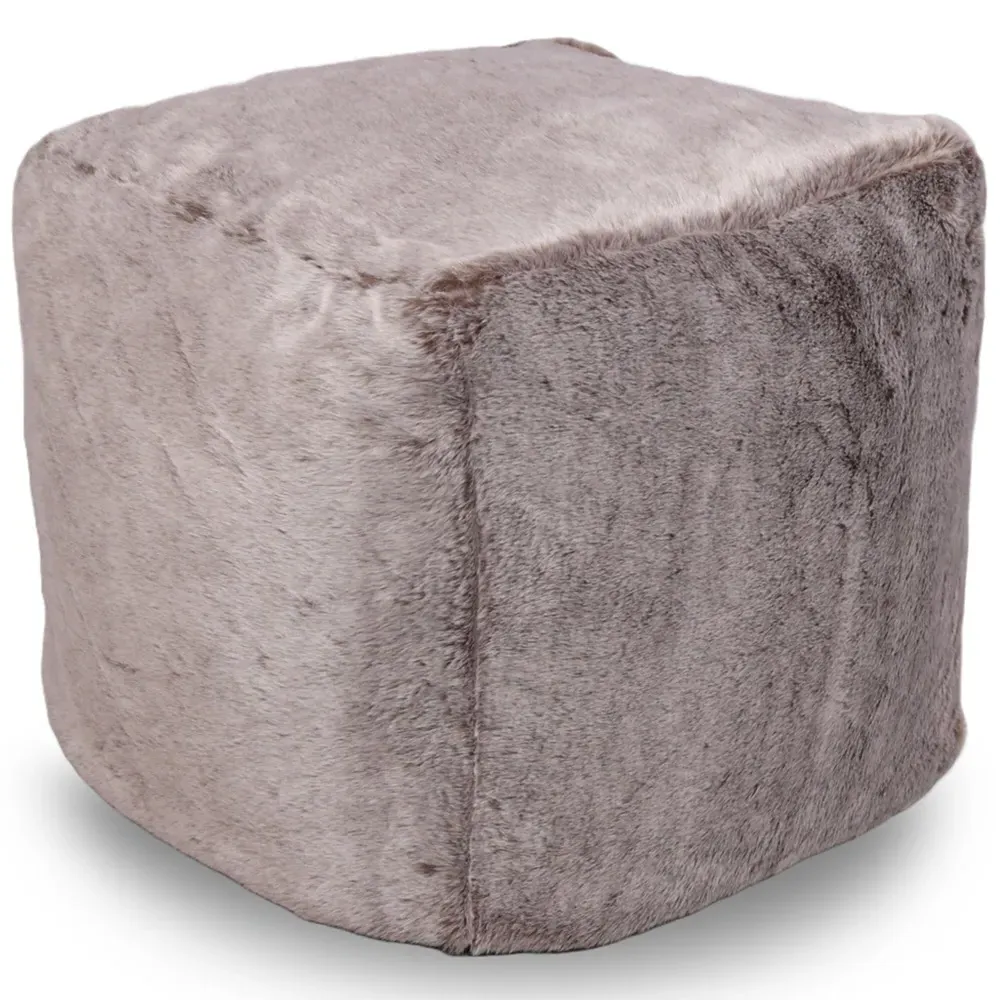 Grey Fur Cube Stool