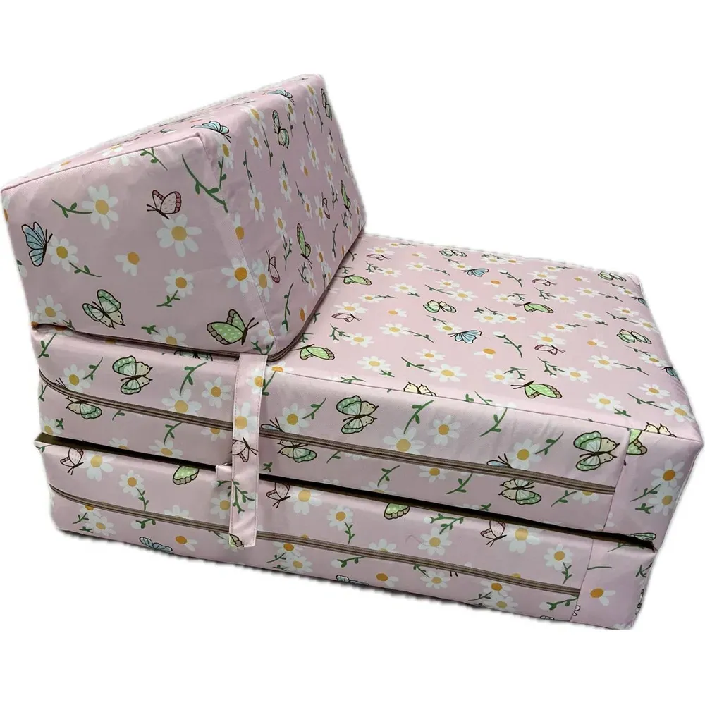 Single Butterfly Print Foldable Chair Bed - Pink