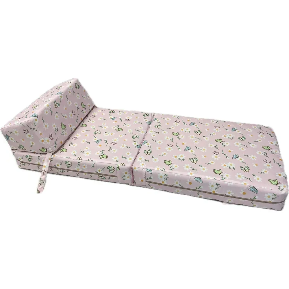 Single Butterfly Print Foldable Chair Bed - Pink