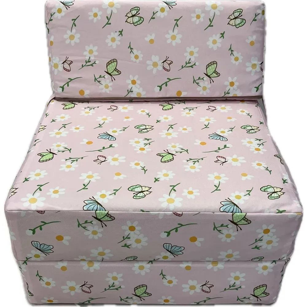 Single Butterfly Print Foldable Chair Bed - Pink