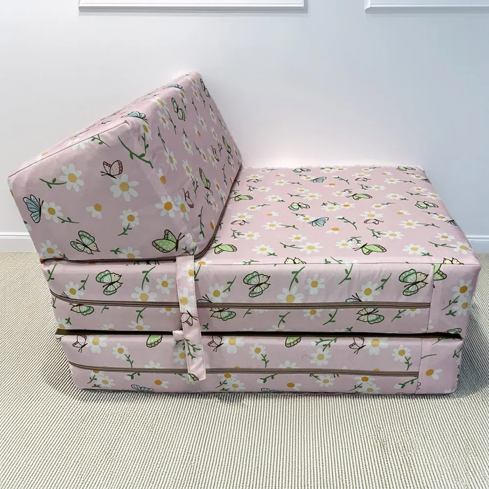 Single Butterfly Print Foldable Chair Bed - Pink
