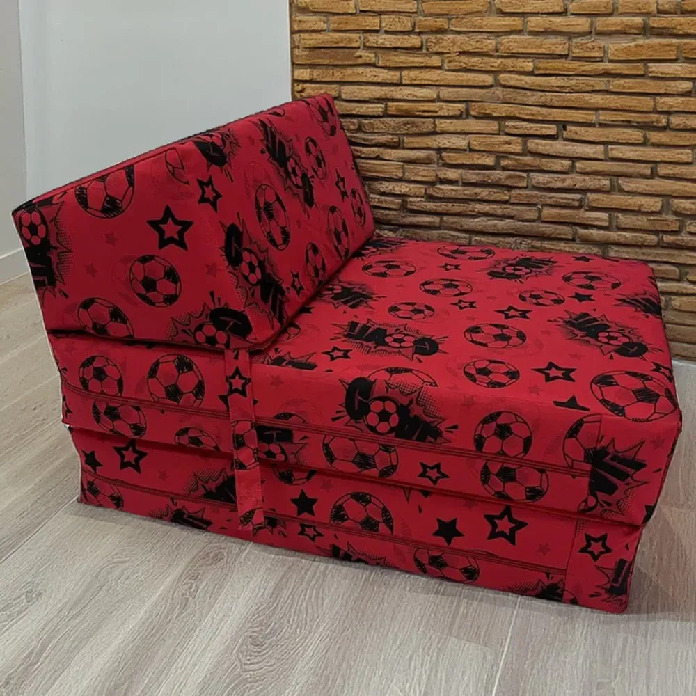 Single Goal Print Foldable Chair Bed - Red