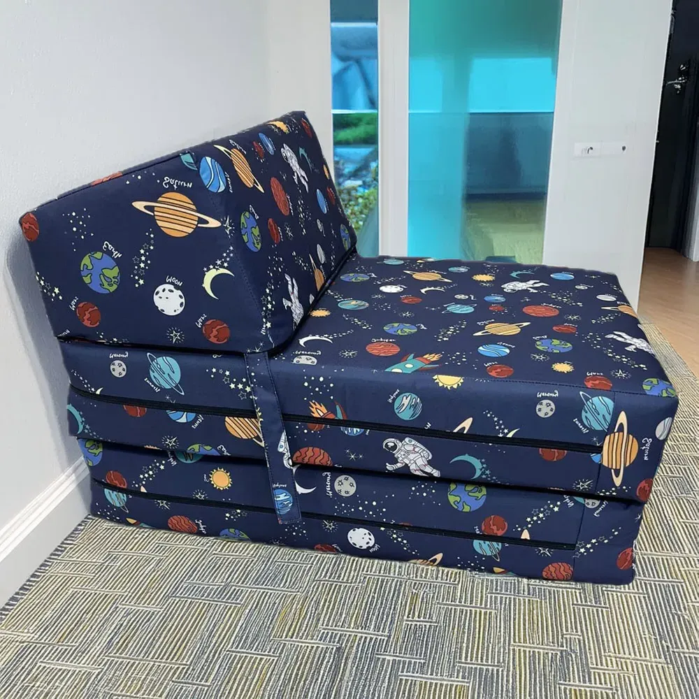 Single Space Print Foldable Chair Bed - Blue