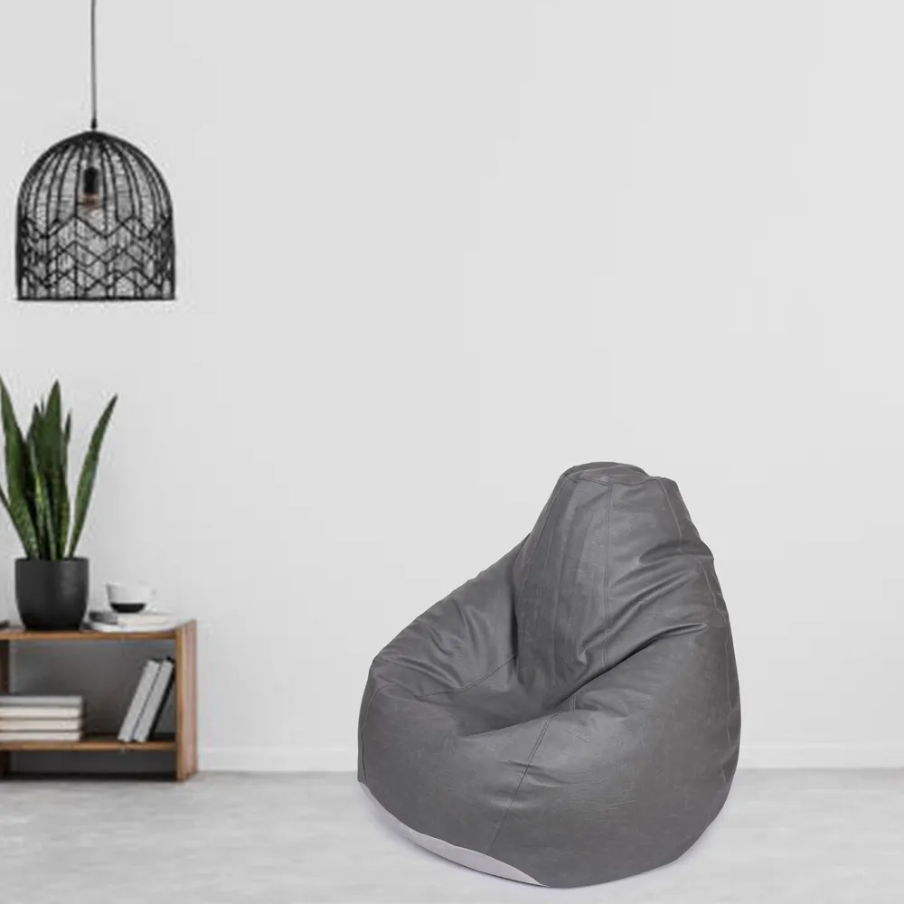 Tear Drop Bean Bag - Grey, Faux Leather