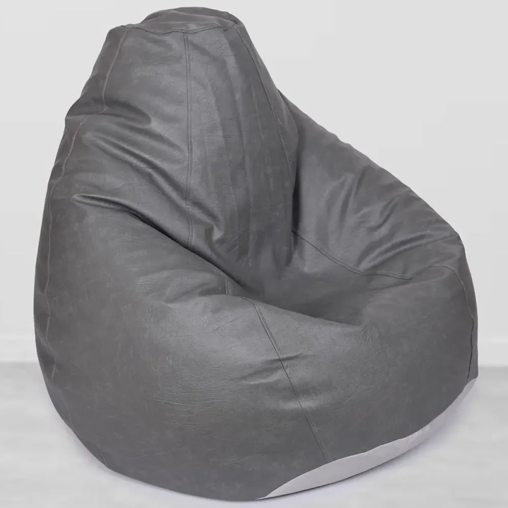 Tear Drop Bean Bag - Grey, Faux Leather