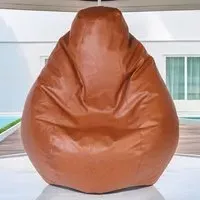 Tear Drop Bean Bag - Tan, Faux Leather