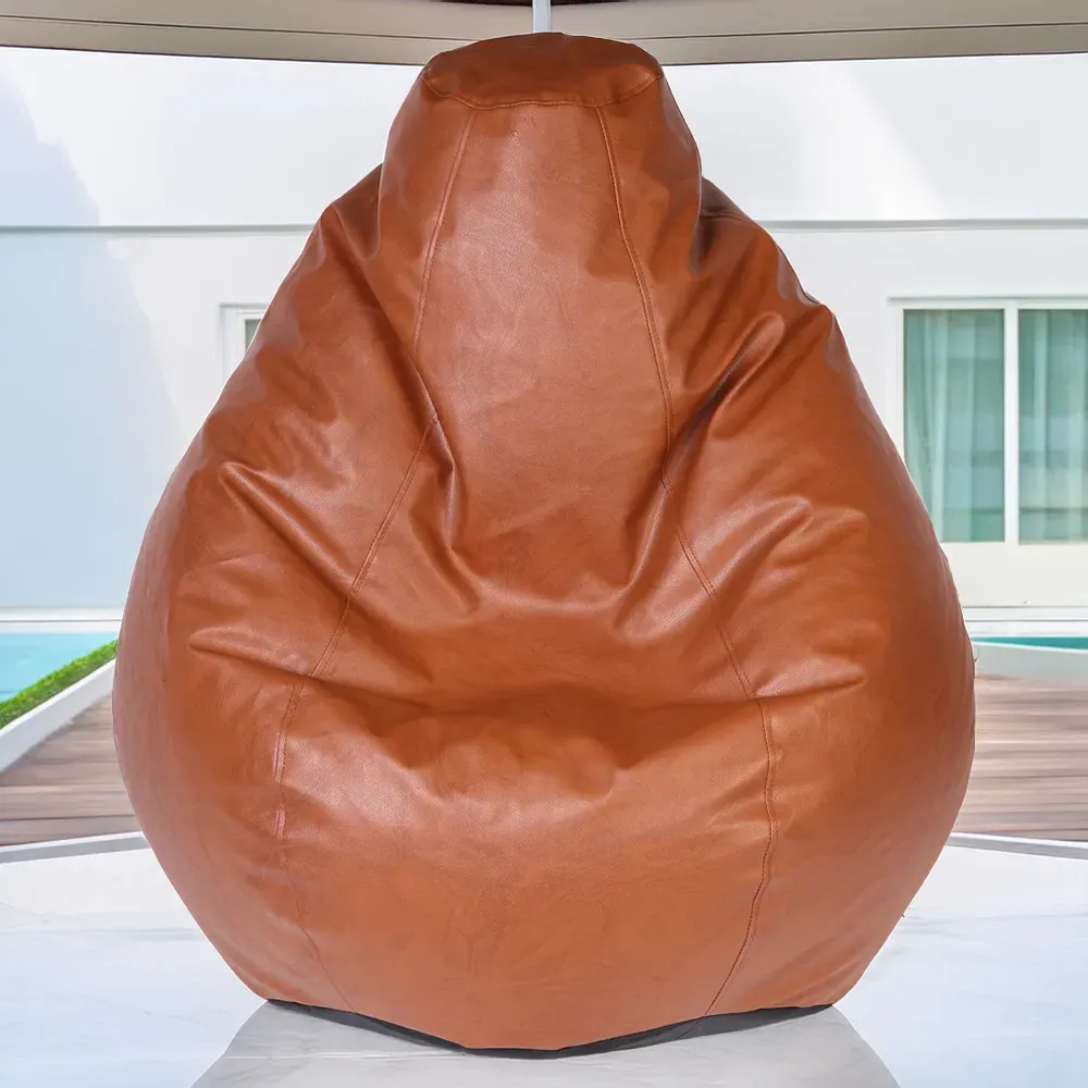 Tear Drop Bean Bag - Tan, Faux Leather
