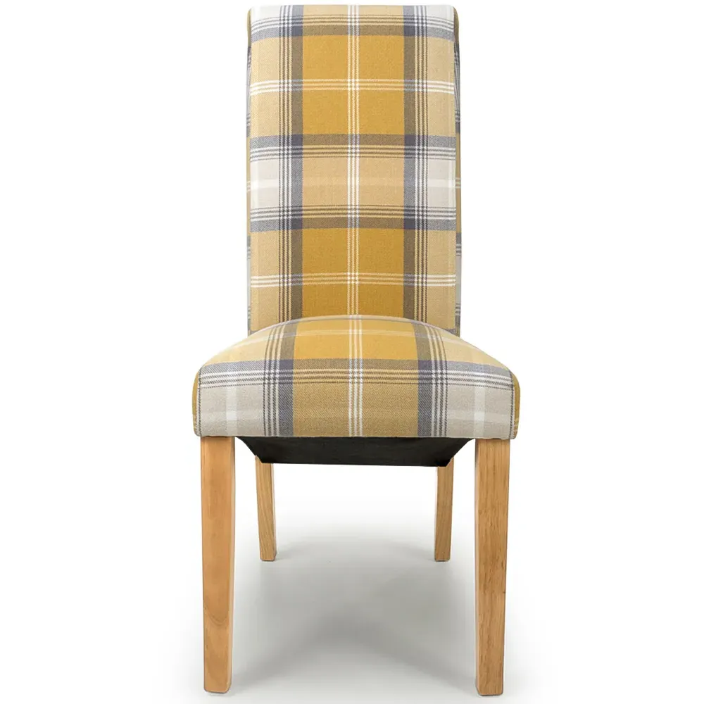 Set of 2 Dining Chairs - Yellow, Check Fabric