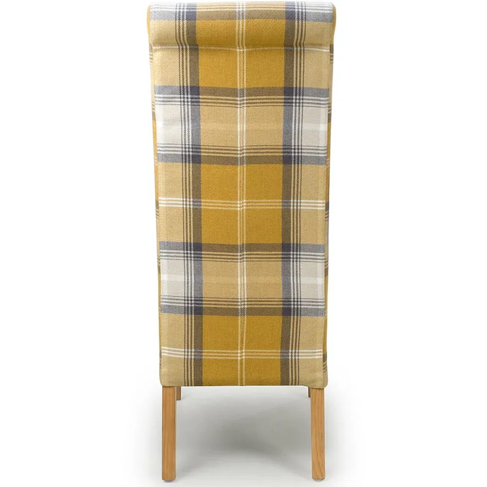 Set of 2 Dining Chairs - Yellow, Check Fabric