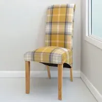Set of 2 Dining Chairs - Yellow, Check Fabric