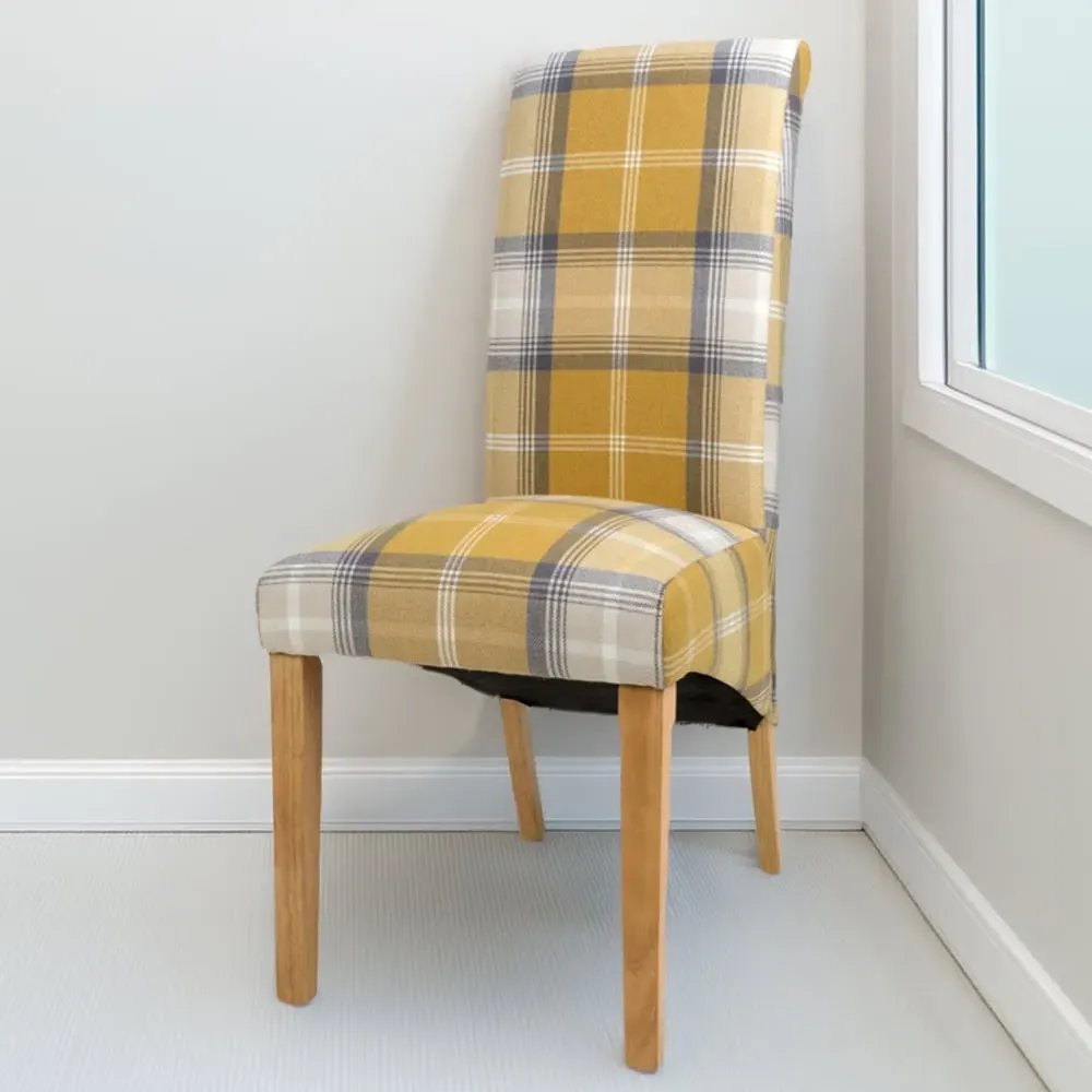 Set of 2 Dining Chairs - Yellow, Check Fabric