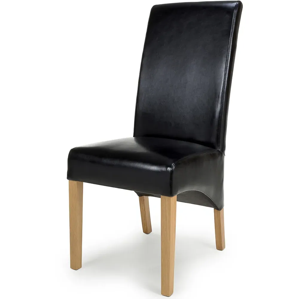 Set of 2 Dining Chairs - Black, Bonded Leather
