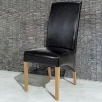 Set of 2 Dining Chairs - Black, Bonded Leather