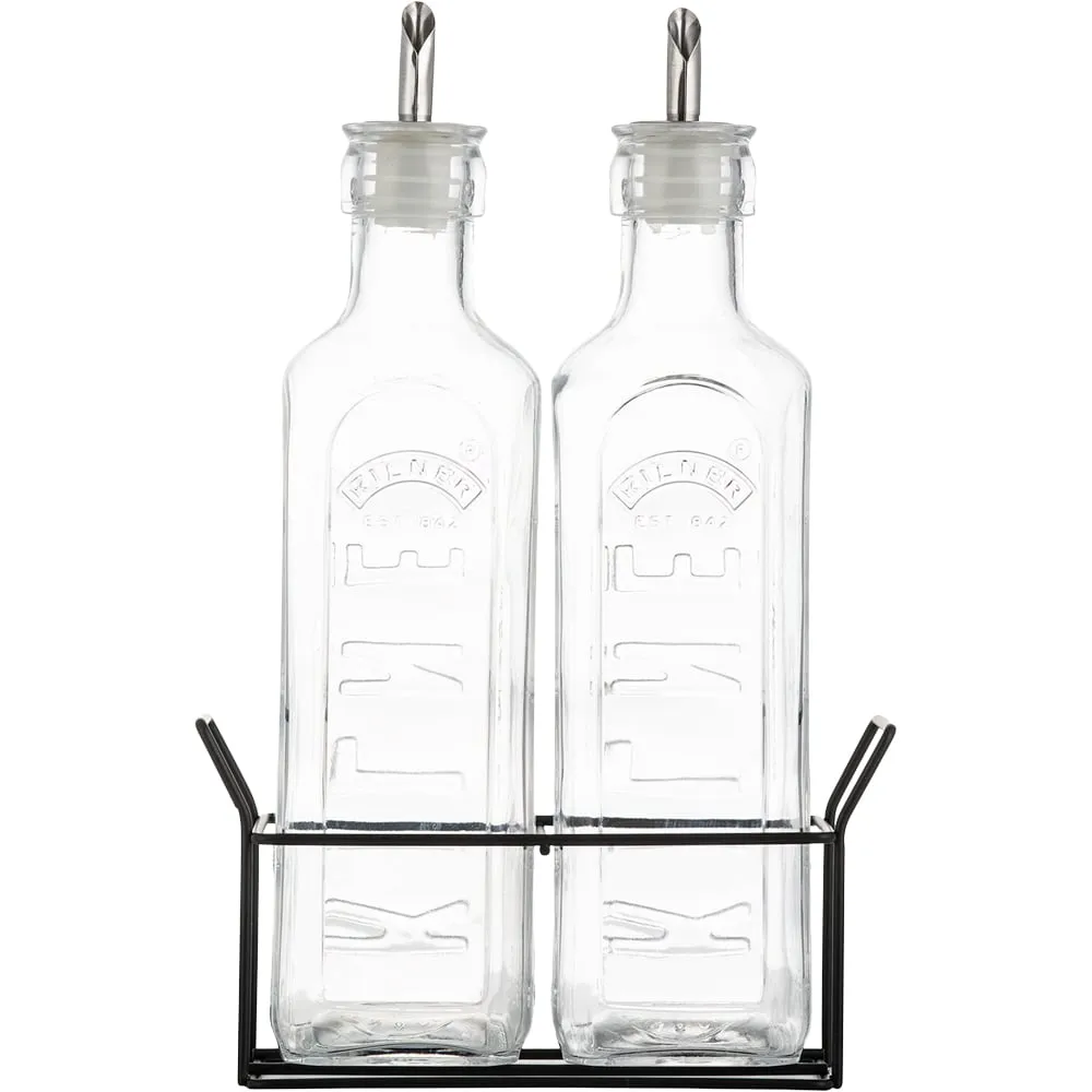 Set of 2 Oil Bottles with Metal Rack - Clear image