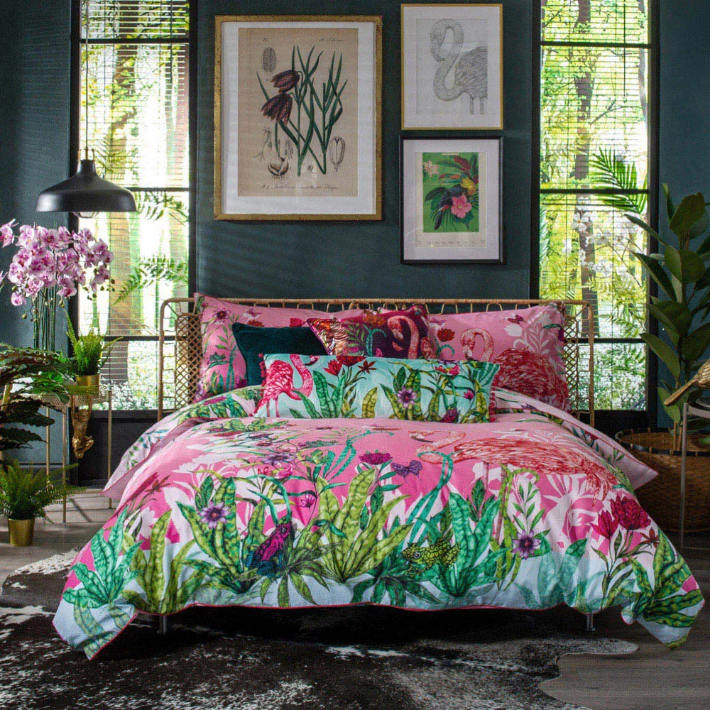 Exotic World Super King Size Duvet Set - Pink, Cotton