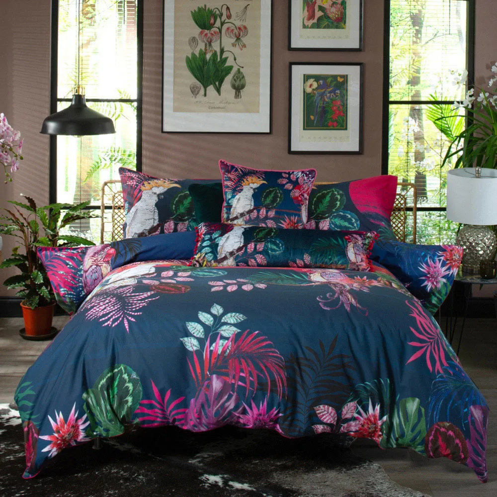 The Parrot and The Cockatoo King Size Duvet Set - Blue