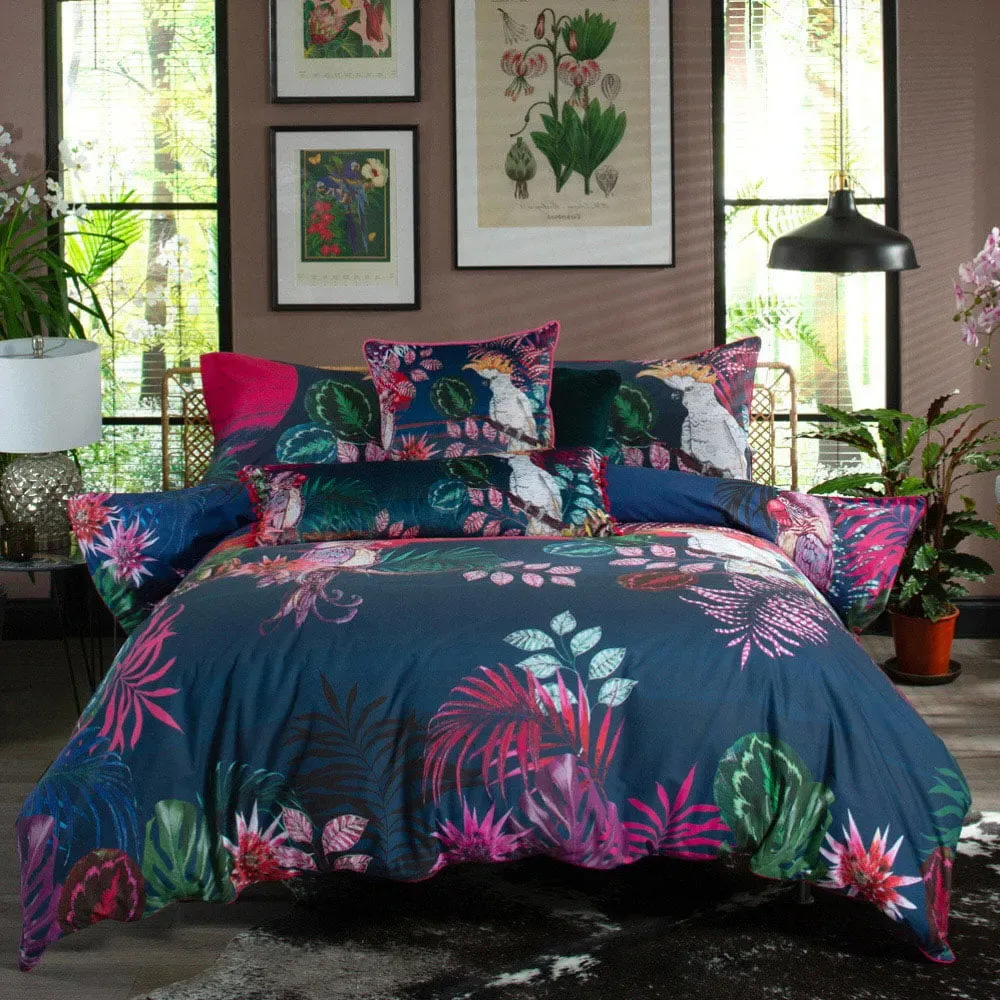 The Parrot and The Cockatoo Super King Size Duvet Set - Blue