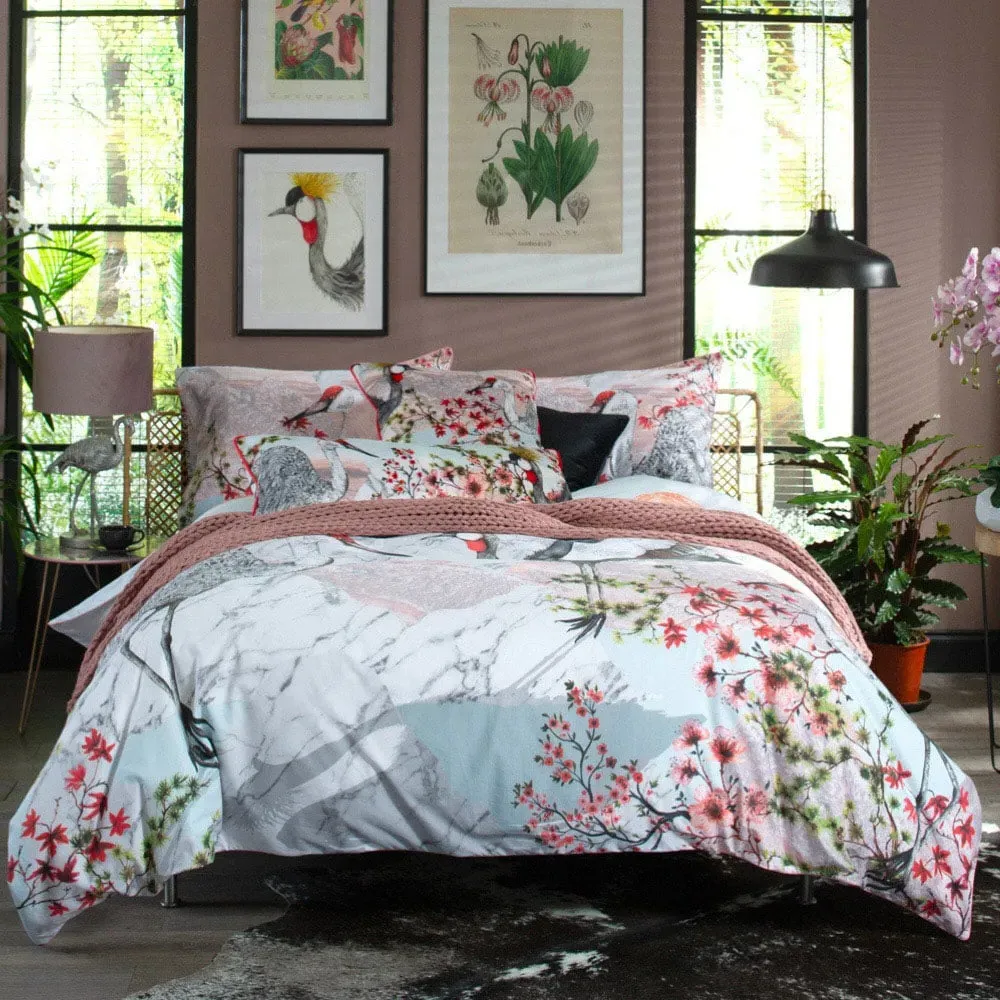 Tsuru Nichi Double Duvet Set - Blue, Cotton