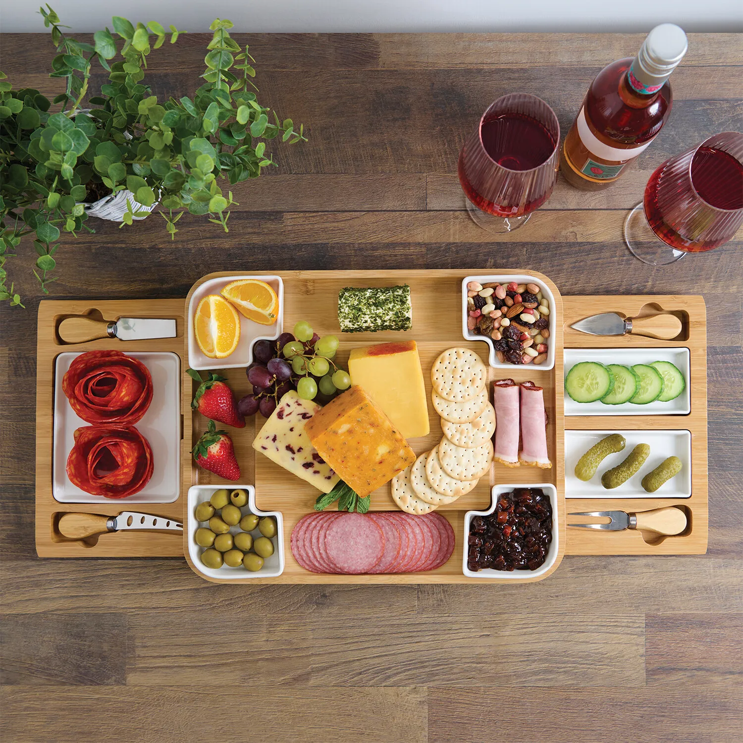 14 Piece Bamboo Cheese Board Set - Natural, White