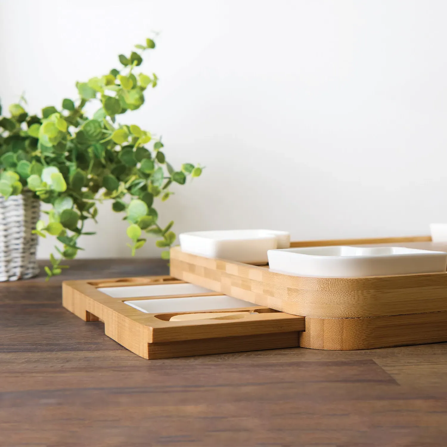 14 Piece Bamboo Cheese Board Set - Natural, White