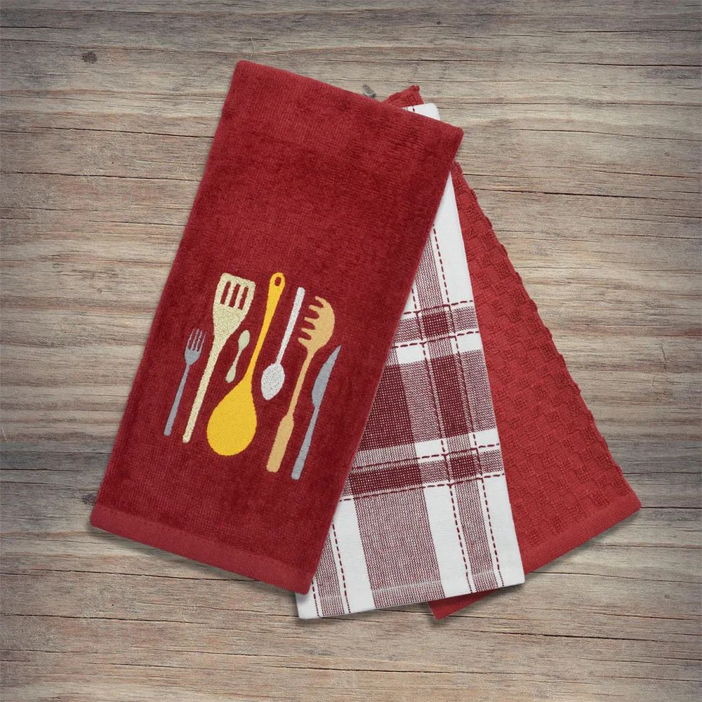 3 Piece Kitchen Utensils Tea Towel Set - Multi