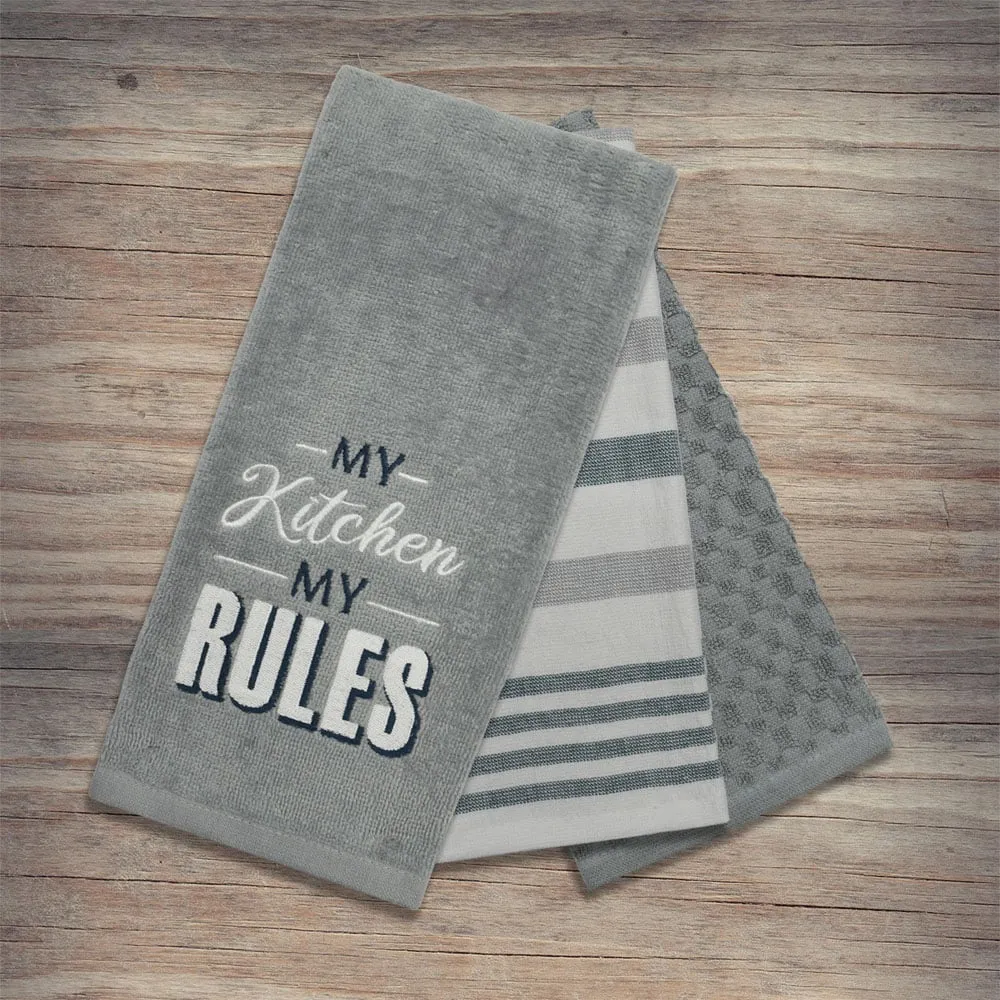 3 Piece My Kitchen My Rules Tea Towel Set - Multi