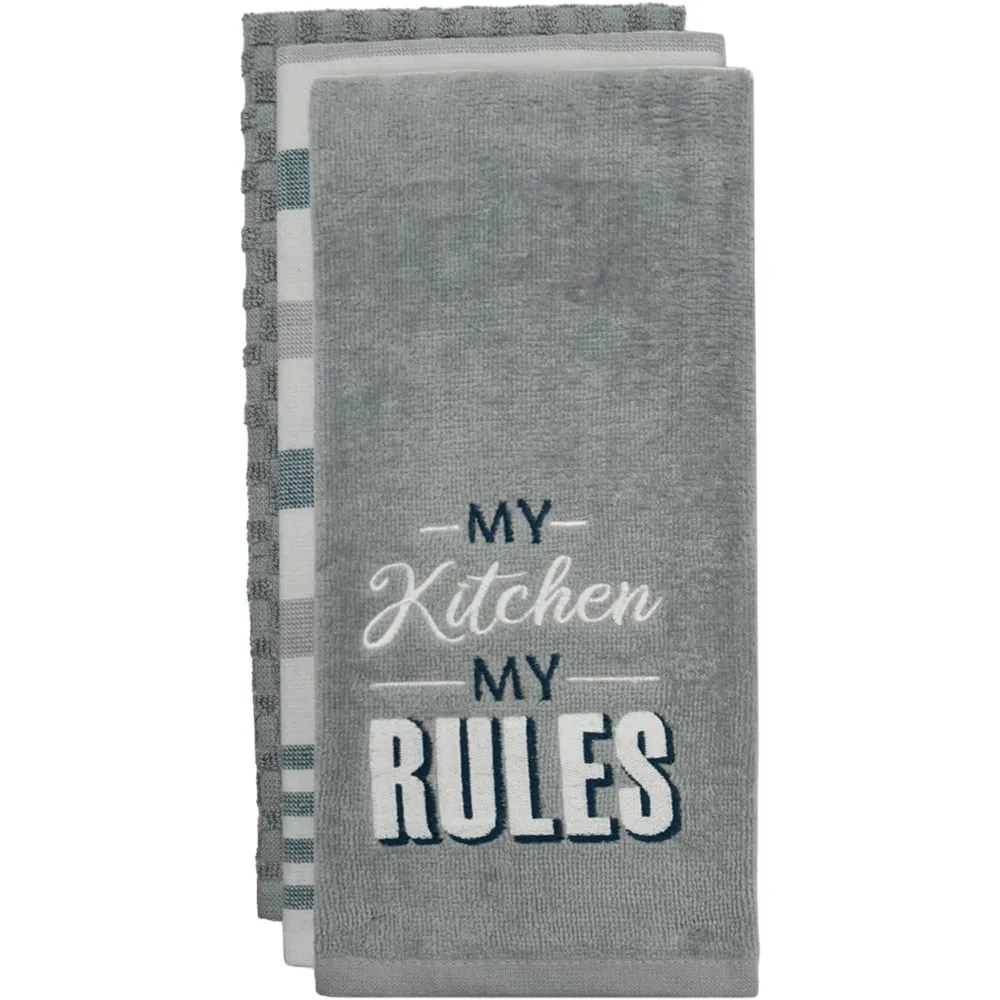 3 Piece My Kitchen My Rules Tea Towel Set - Multi