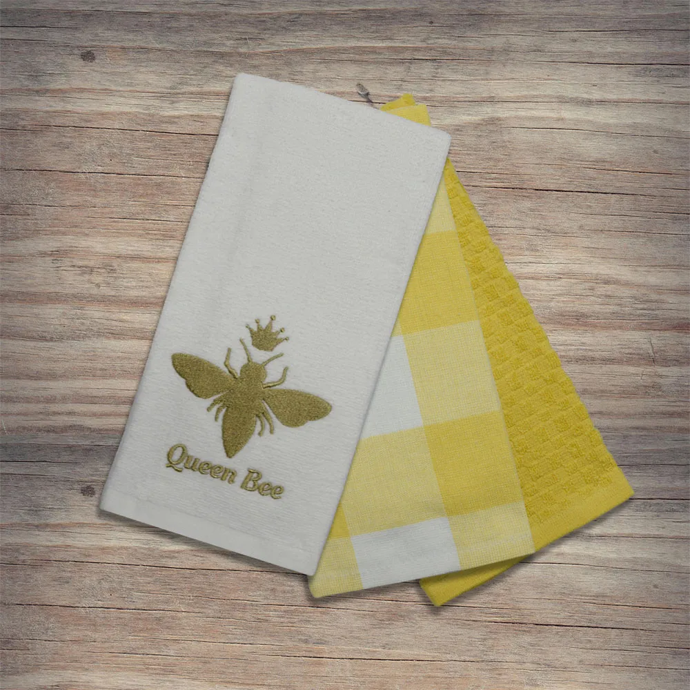3 Piece Queen Bee Tea Towel Set - Multi, Cotton