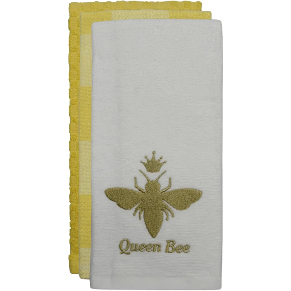 3 Piece Queen Bee Tea Towel Set - Multi, Cotton