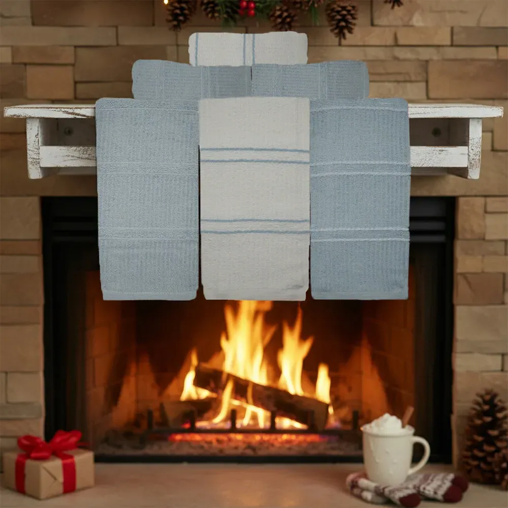 Green Ripple Stripes Tea Towel 3 Pack - Blue, Cotton