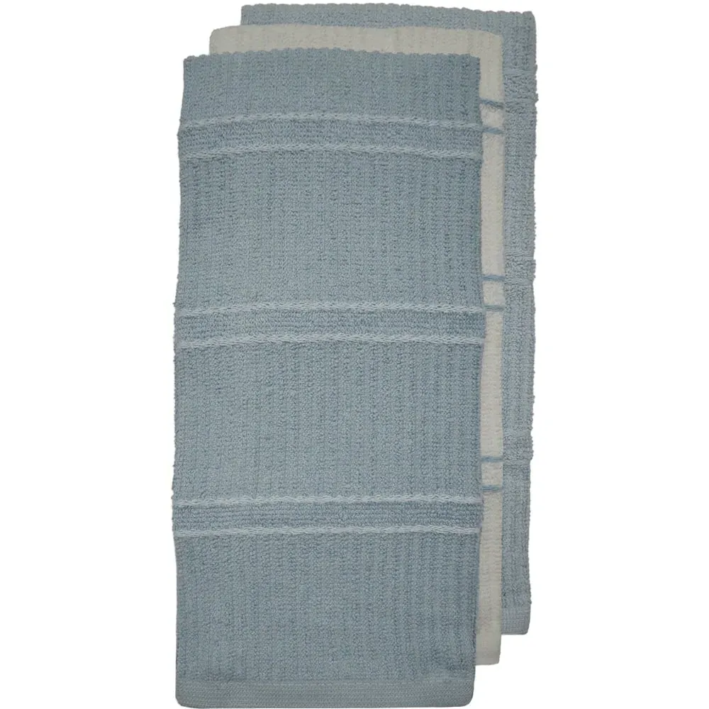 Green Ripple Stripes Tea Towel 3 Pack - Blue, Cotton image