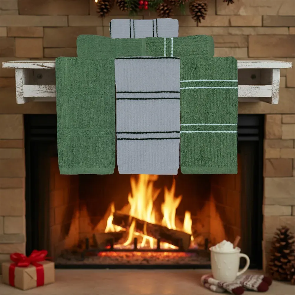 Green Ripple Stripes Tea Towel 3 Pack - Green, Cotton