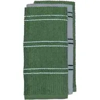 Green Ripple Stripes Tea Towel 3 Pack - Green, Cotton