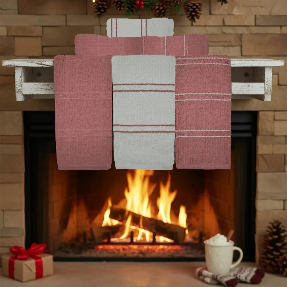 Green Ripple Stripes Tea Towel 3 Pack - Pink, Cotton