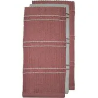 Green Ripple Stripes Tea Towel 3 Pack - Pink, Cotton