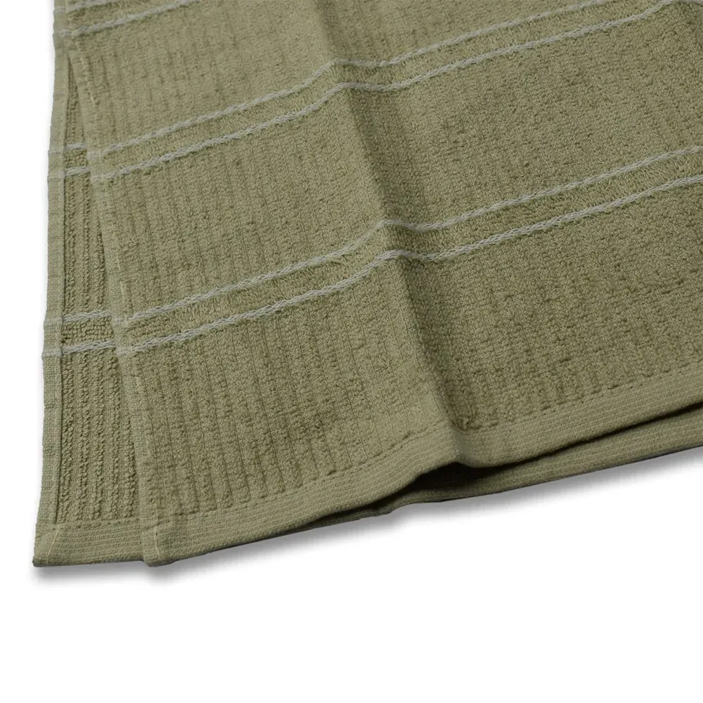 Green Ripple Stripes Tea Towel 3 Pack - Taupe, Cotton