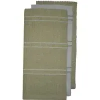 Green Ripple Stripes Tea Towel 3 Pack - Taupe, Cotton